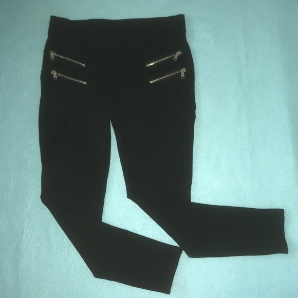 ZARA BASIC COLLECTION Black Moto Zipper details pull on skinny size M - Picture 4 of 12